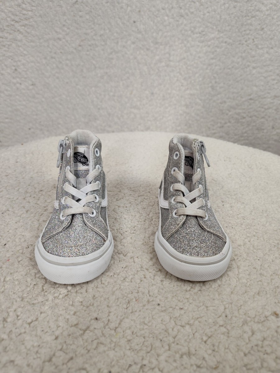 Vans SK8-Hi Zip Toddler Sneakers Gray Glitter Lace Up High Top Casual  Shoes