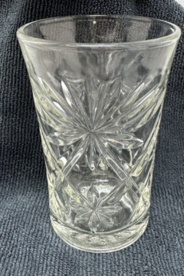 VINTAGE ANCHOR HOCKING PRESCUT GLASS 4.25'' STAR FAN DESIGN FLARED TUMBLER / VASE