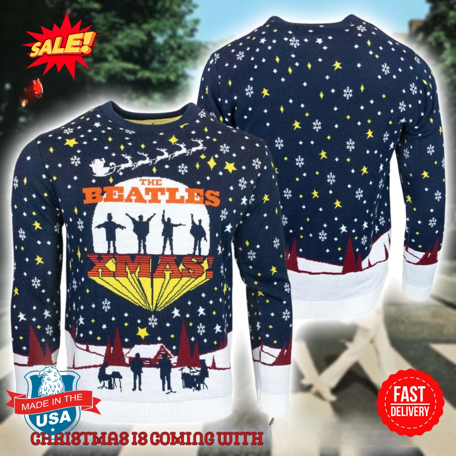 The Beatles Holiday Snowy Pattern Knitted Ugly Christmas Sweater