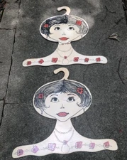 2 Vintage 1960's Wood Lady Face Clothes Hanger Store Display Art Deco Mcm