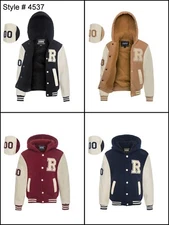 1826 Boys' Full-Zip Fleece Varsity Jacket with Fleece Sleeves and PU Sleeves
