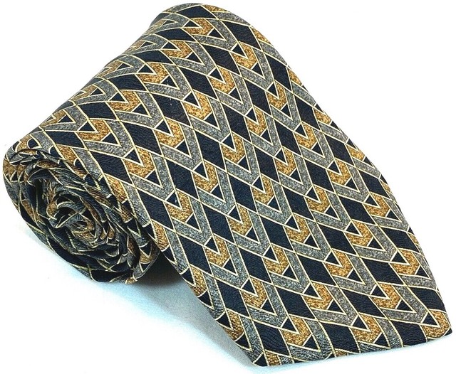 Mulberry Mens Tie Necktie 100 Silk 4" 57" USA Hexagonal Black Gold