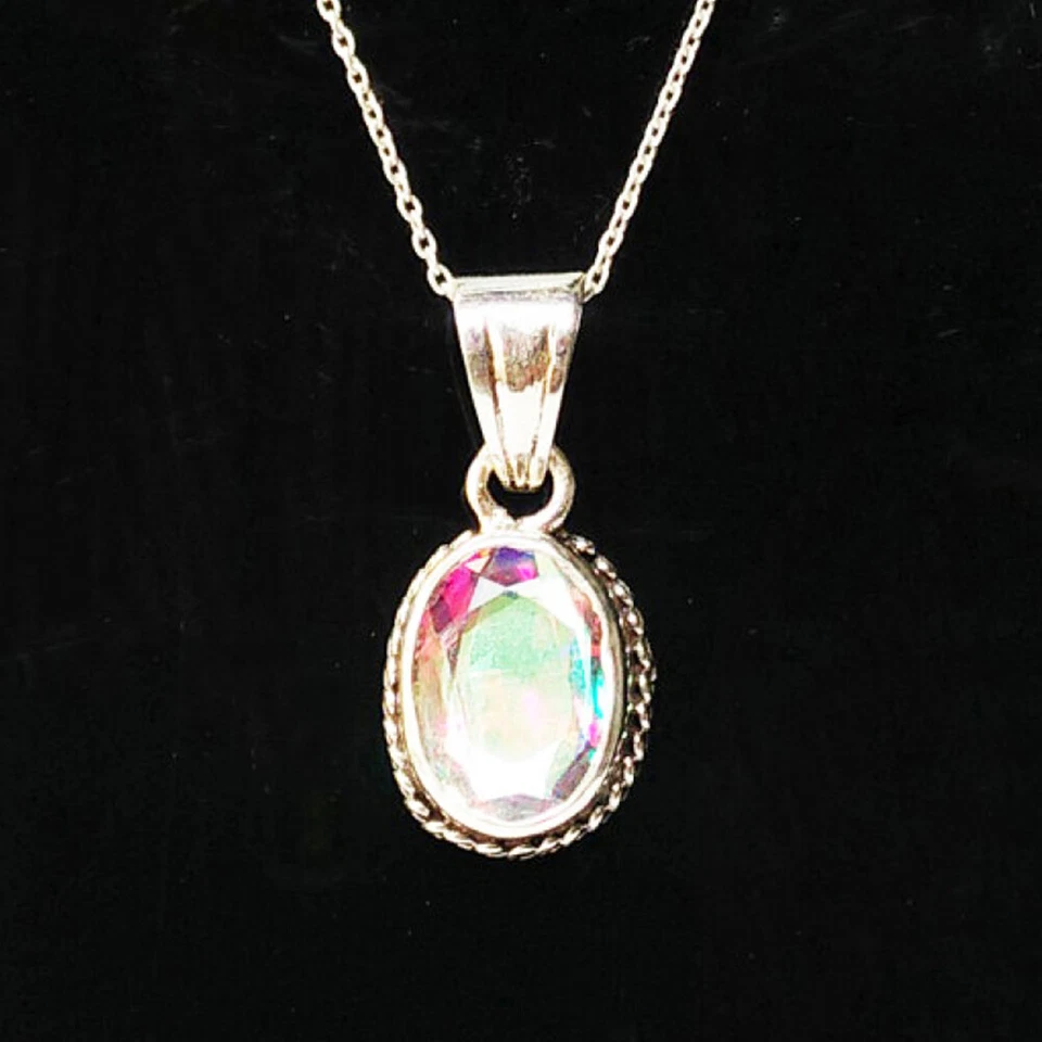 925 Sterling Silver Rainbow Mystic Topaz Necklace Handmade Gemstone Jewelry - Image 4 of 4