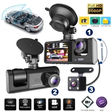 3-Lens 1080P Dash Cam w/ 32GB Card | Front+Rear+Inside, Night Vision, G-Sensor