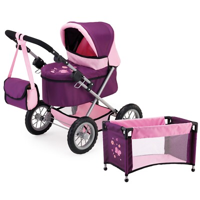 Bayer Design Puppenwagen Trendy Pflaume Set mit Bett