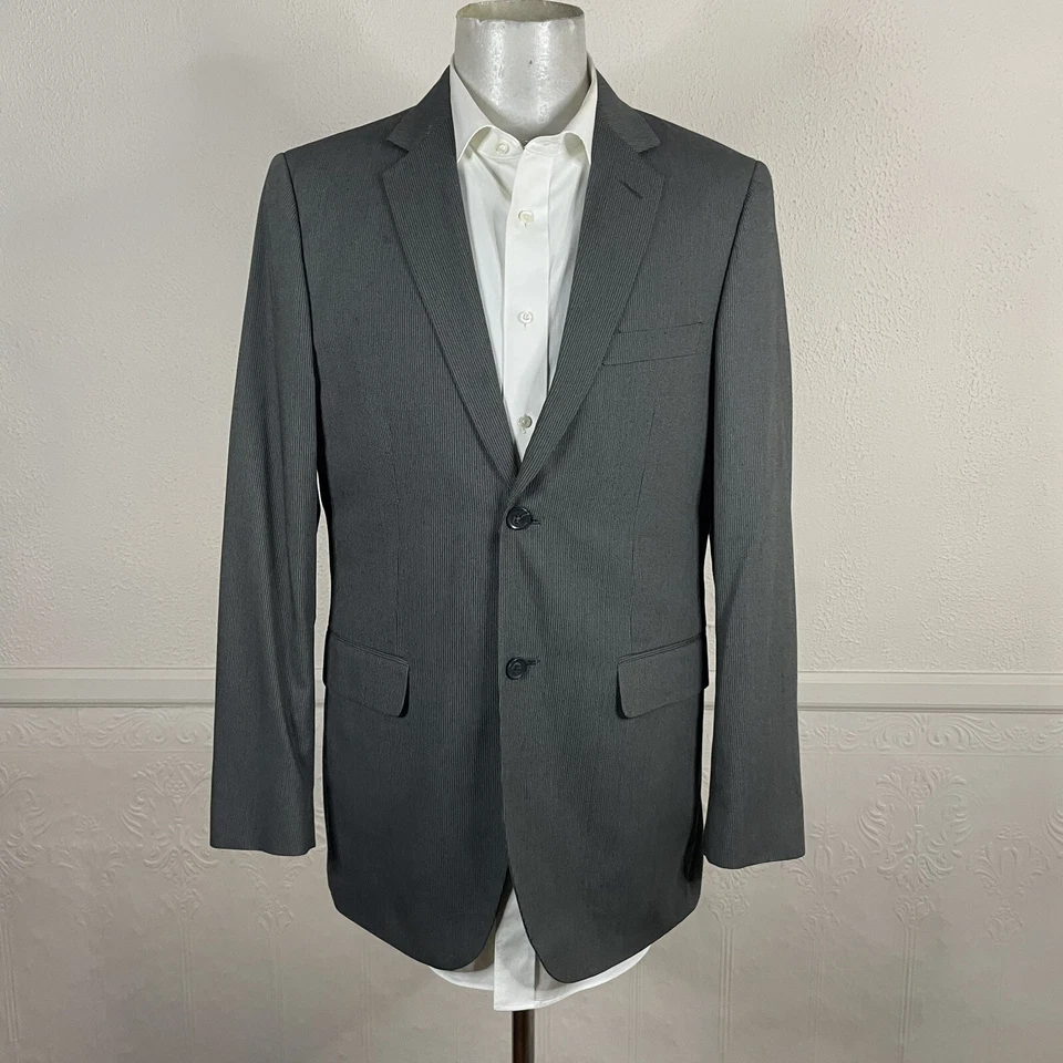 J Ferrar 2 Piece Suit Mens 38L 32x31 Gray Pinstripe Flat Front Polyester Blend - Image 4 of 4
