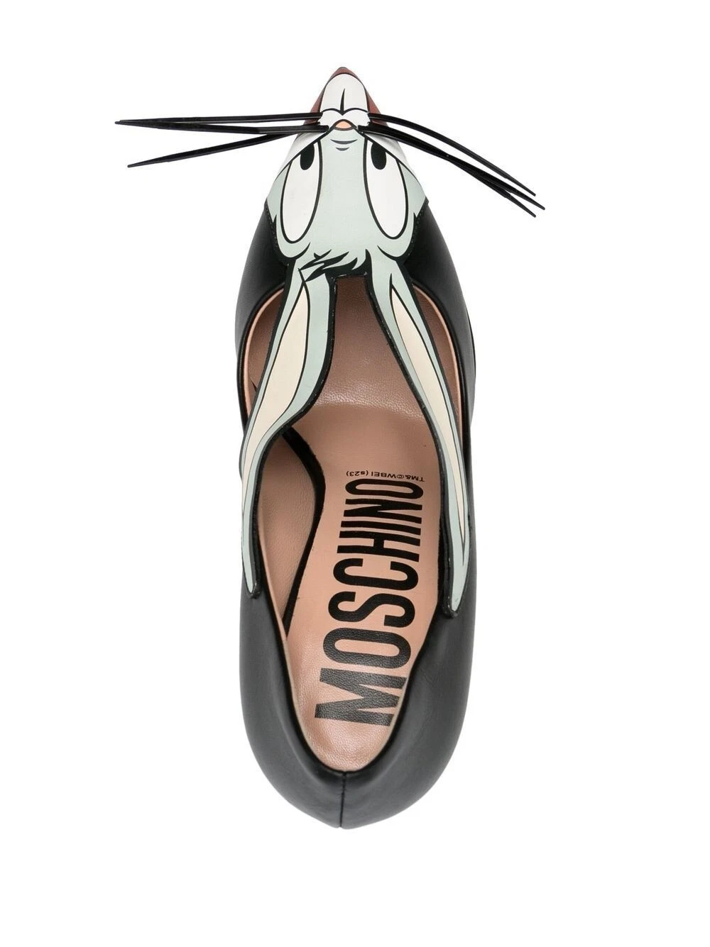 Decolte con tacco alto SS23 Moschino Couture Jeremy Scott Bugs Bunny in pelle nera