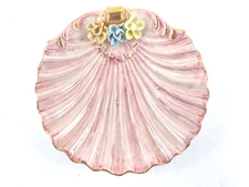 Vtg Pink Scalloped Dish Gold Trim Candy Vanity Trinket Dish Ceramic Italy