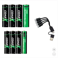 COAST USB-C Rechargeable Lithium Batteries, 8-Count (AA/AAA, 4ea) FREE SHIPPING