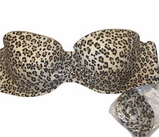 Victoria  s Secret sz 32C Swim Tan Leopard Underwire Pushup Strapless Bikini Top