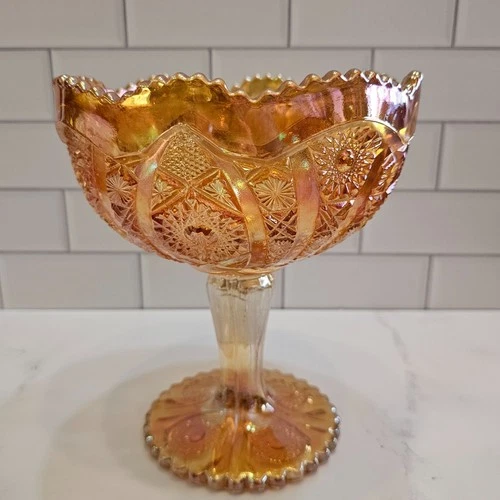 Imperial Glass Vintage Daisy and Button Marigold Compote