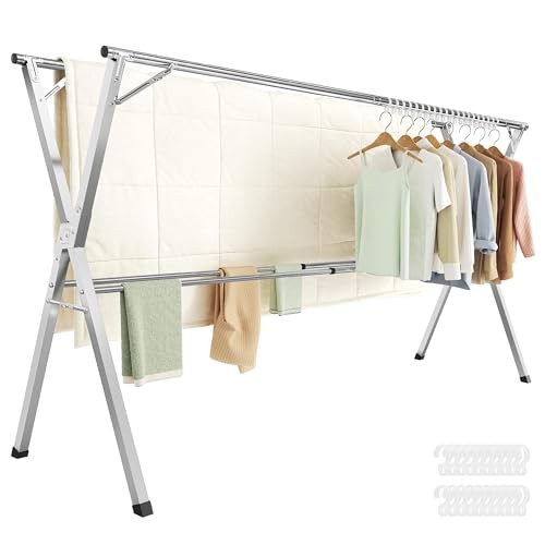 SONGMICS ULLR903E01 CLOTHES DRYING RACK, 56.3-93.7" Extendable, Dove Gray