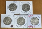 [Lot of 5] FRANKLIN HALF DOLLARS .50  90% Silver $2.50 Face Value