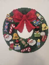 Vtg Bucilla Handmade Needlepoint Finished Christmas Wreath 12.5"