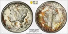 1945-D MERCURY DIME PCGS MS67FB GREEN CAC Toned spots GOLDEN BROWN