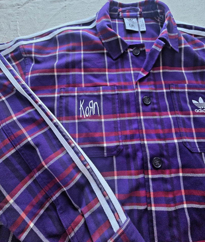 Sobrecamisa de franela a cuadros de alta resistencia Adidas x Korn auténtica para hombre nueva sin etiquetas (M) Foto 2 de 4