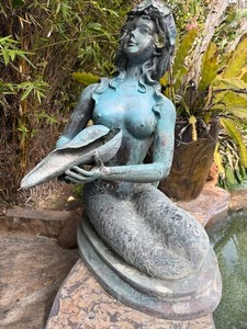 Large Bronze Mermaid patima water Fountain Statue Holding Shell