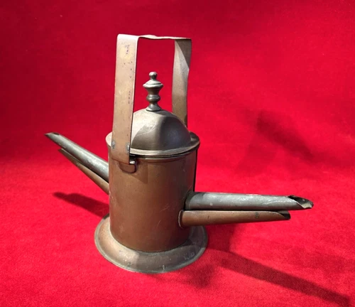 RARE CIVIL WAR ERA OFFICER'S DUAL SPOUT BRASS WHALE OIL LAMP