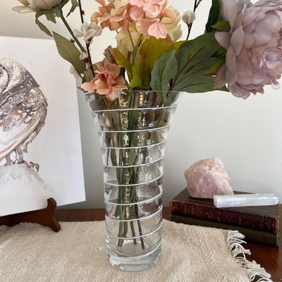Clear Crystal Vase: White Spiral Design, 10'' Tall (3610)
