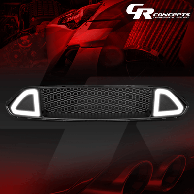 Triangle LED DRL Bar & Honeycomb Mesh Grille For 2018-2020 Ford Mustang - Black, White LEDs