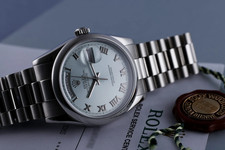 Rolex Day-Date 36mm Platinum Ice Blue Dial President Watch & Box Ref. 118206
