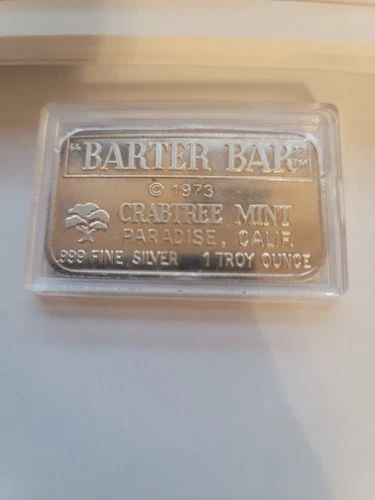 Crabtree Mint 1973 1 oz .999 Fine Silver Bar – Bullion Bar .999 Silver Bar RARE