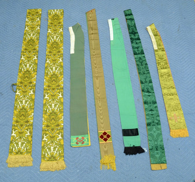+ Group of 7 Used Green Stoles + For Your Vestments + (V690) Chalice Co.