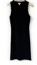 Minnie Rose Black Scalloped Neck Sleeveless Knit Dress Size M