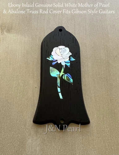 1pc J&N Ebony Truss Rod Cover Abalone+MOP White Rose Inlaid Fits Gibson Guitar