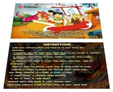 Williams The Flintstones Pinball Custom Apron Instruction Cards