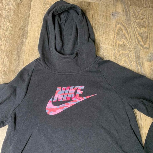 Nike Sweater Girls Size XL Black Fleece Camo Logo Hoodie Pockets Pullover - Picture 2 of 8