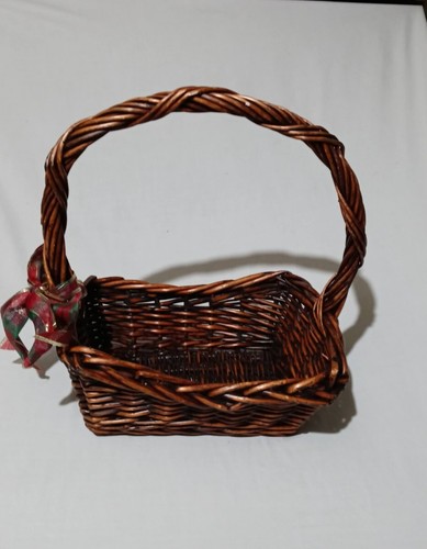 Dark Stained Woven Rotan Wicker Bread Basket Ribboned One With Handle Lot Of 2 - Picture 22 of 22