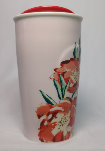 Starbucks Red Poppy Flower Floral Ceramic Dot Traveler Tumbler Coffee Cup 10 oz - Picture 2 of 6
