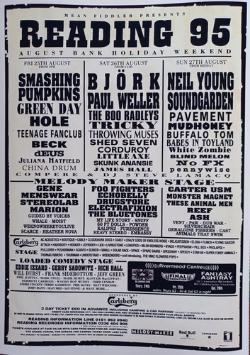 Reading Festival 1995 line-up - Bjork Paul Weller Neil Young souvenir print - Picture 2 of 5