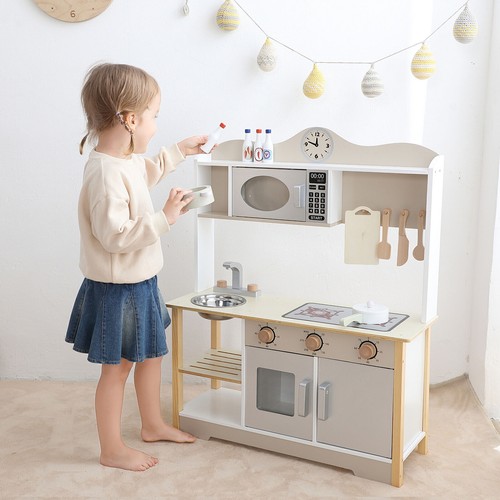 Large Wooden Play Kitchen Kids Pretend Cooking Role Play Toy with Utensils Gift - Picture 7 of 12