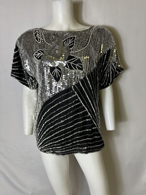 Vintage Exclusive by Jainsons International Sequin Beaded Silk Blouse Size M Top