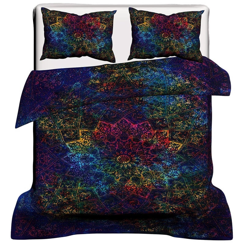 Conjunto de roupa de cama Mandala capa de edredom indiana hippie queen size capa doona boho - Imagem 3 de 4