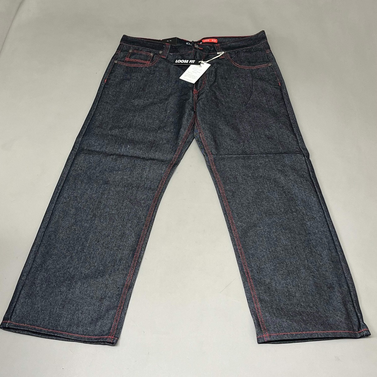 KAYDENK Raw Loose Fit Unwashed Denim Contrast Stitch Jean