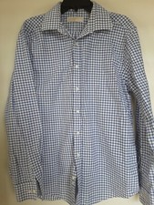 Mens  Michael Kors White Blue Plaid Dress Shirt Sz 16 1/2 34-35