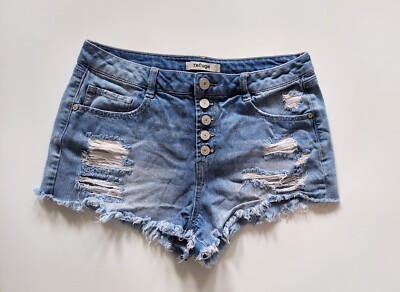 Refuge High Waisted Distressed Denim Jean Shorts Womens 8 Blue
