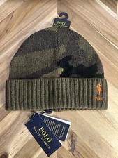 $98 Polo Ralph Lauren Olive Camo Merino Wool Cuffed Beanie Hat New Camouflage