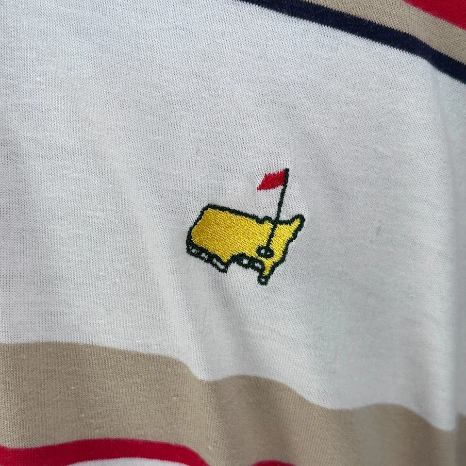 Винтажная мужская рубашка-поло Slazenger Masters XL в полоску красный синий желтовато-коричневый цветной блок - Изображение 3 из 4