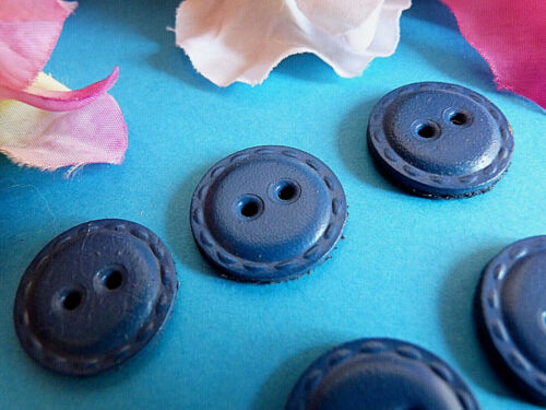 722BBIS Real Old Buttons Leather Blue Cérulé Lot 6 Buttons EP 1970/80 - Picture 3 of 4