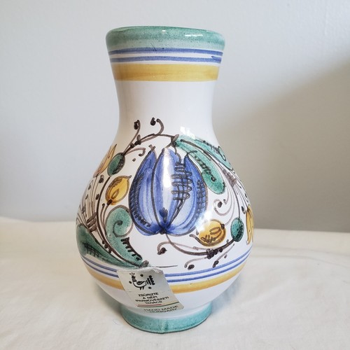 Jarrón de colección pintado a mano arte cerámica terracota con mango floral azul amarillo verde - Imagen 4 de 10