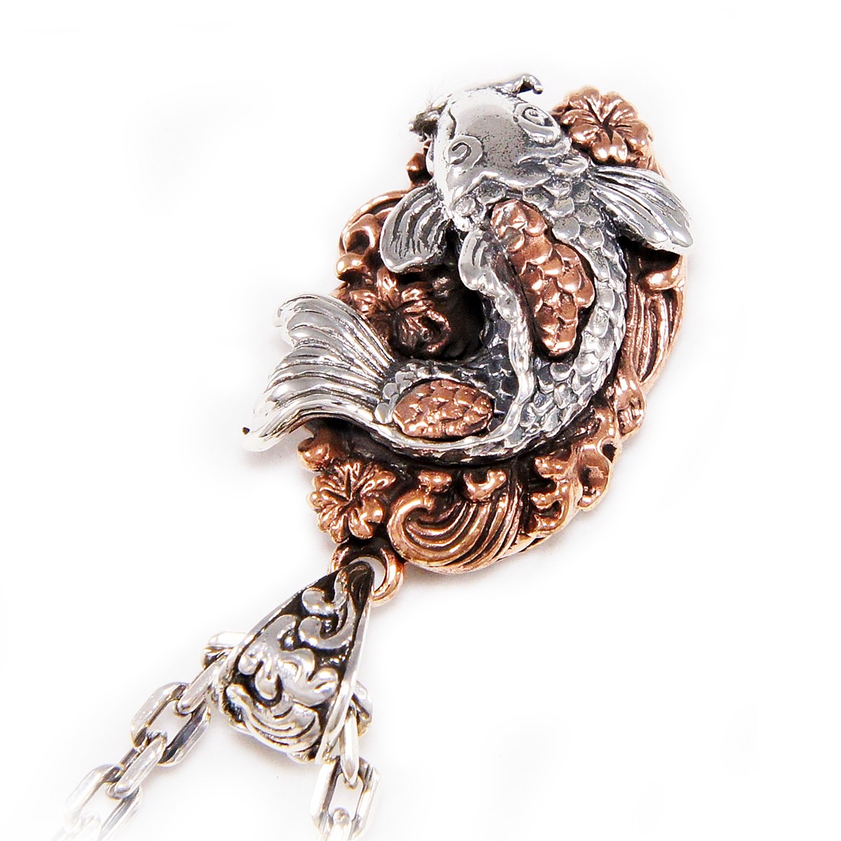JAPANESE CARP KOI 925 STERLING SILVER COPPER SAKURA BIKER GOTHIC