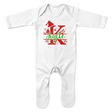 Personalised Christmas Romper For Babies Initial Suit Baby Xmas Day Festive C...