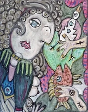 CUBIST Pop Art Print 8.5 x 11 Artist KSams Cubism Person Fish Bird ABSTRACT