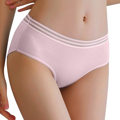 Women's Girls Underwear Solid Mid Waist Comfortable Cotton Ribbed Panties Briefs - Bild 41 von 48