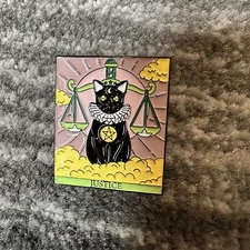 Cat Enamel Pin Tarot Justice Oracle Brooch Scales Lapel Badge Jewelry New