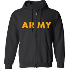 Black ARMY Full-Zip Hooded Sweatshirt with gold print - Adult Small to 4X